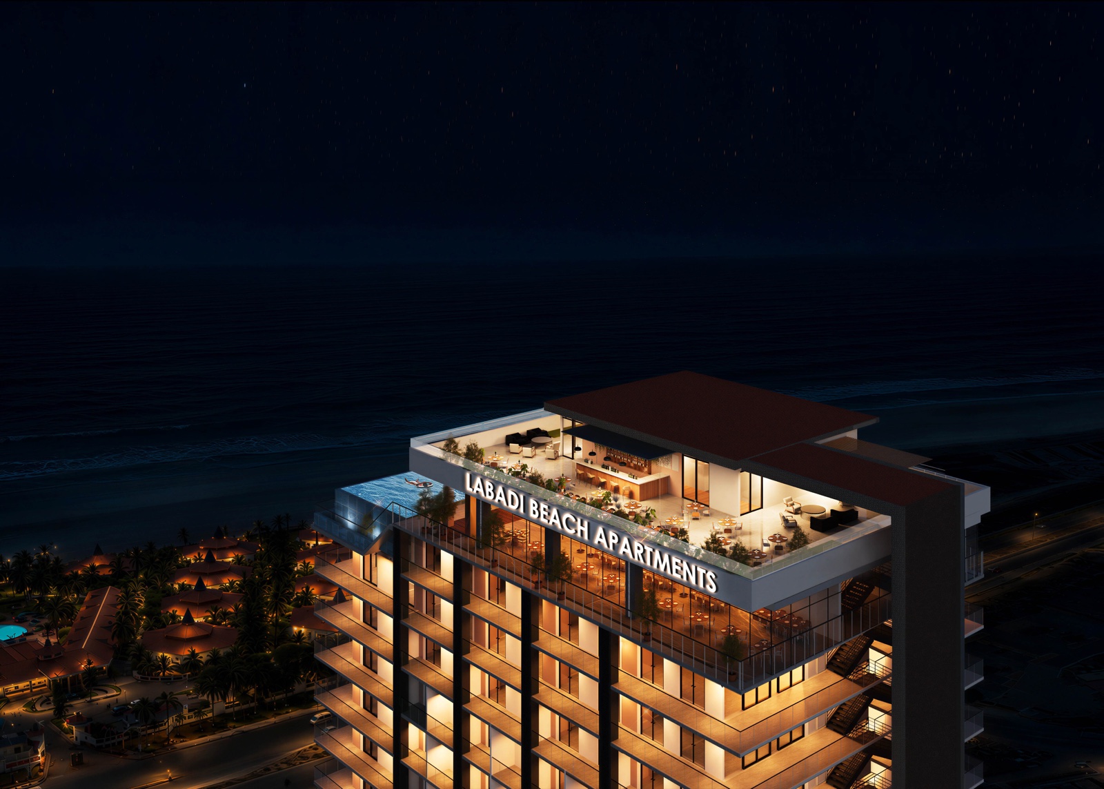 Evening view of Labadi Beach Apartments